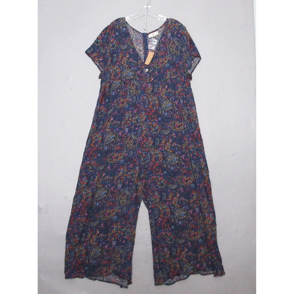 Natural Life Avery Jumpsuit XL Blue Floral Boho Wide Leg Cottage Core Relax NWT